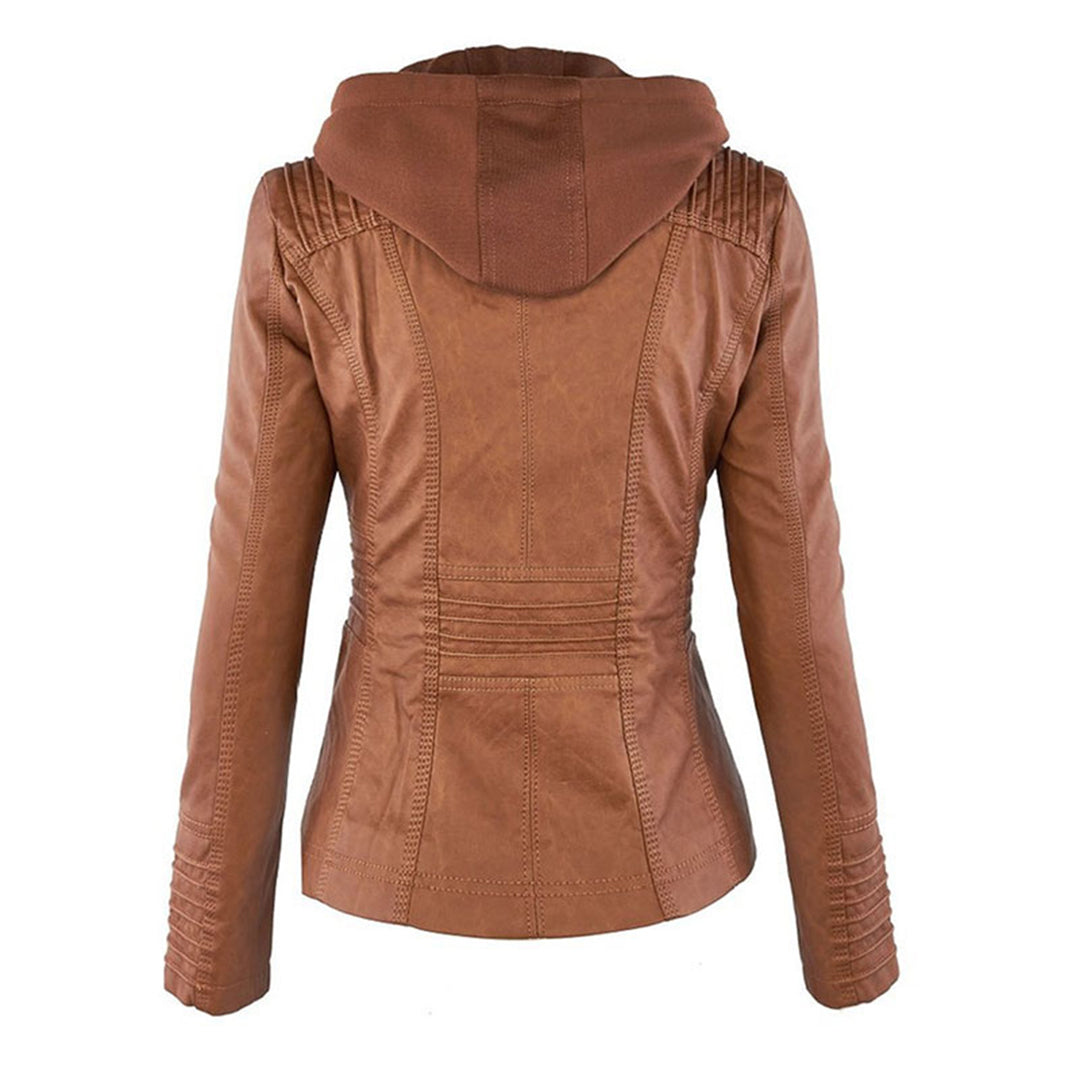 Chaqueta Flavia en marrón claro, vista trasera con la capucha puesta