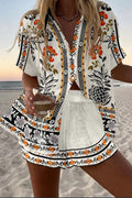 Irella™ | Conjunto Curto de Linho com Estampa Floral
