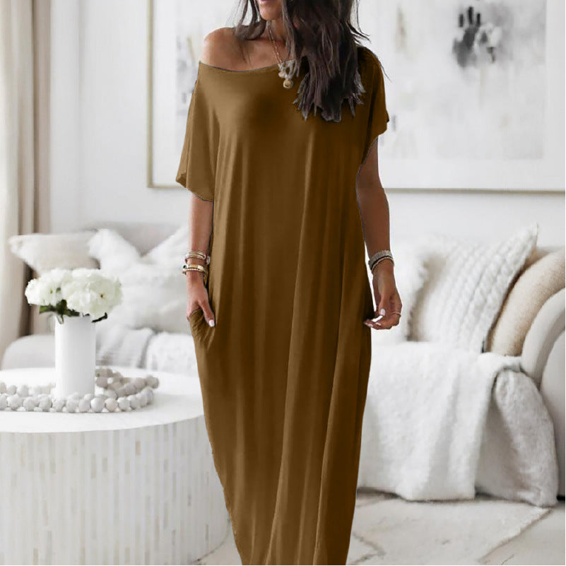 Vestido Altea marrón de corte maxi fluido con bolsillos