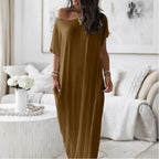 Vestido Altea marrón de corte maxi fluido con bolsillos