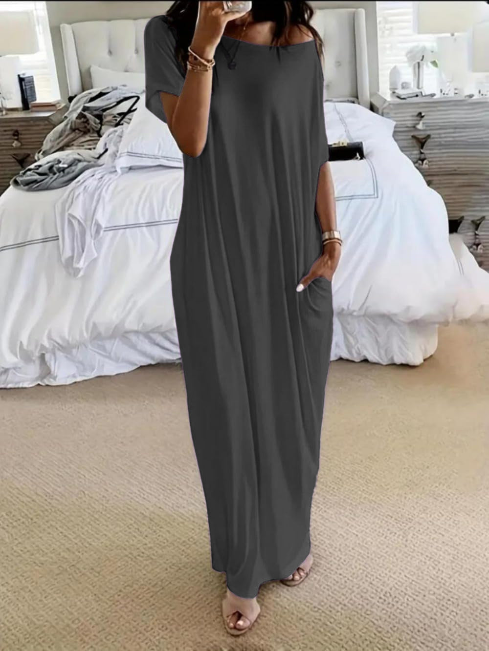 Vestido Altea gris oscuro de corte maxi fluido