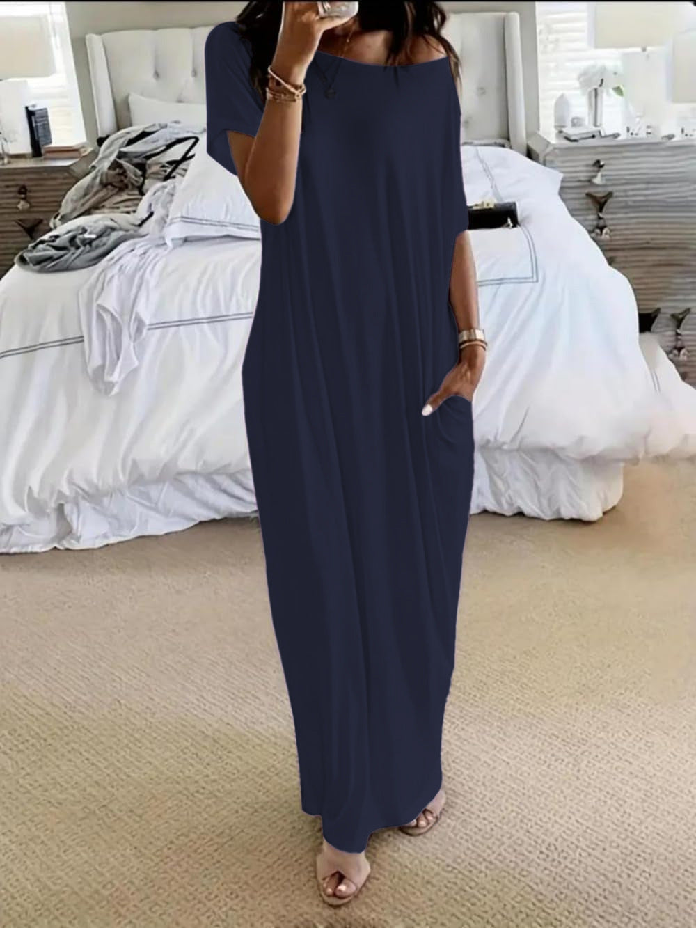 Vestido Altea azul marino de corte maxi fluido