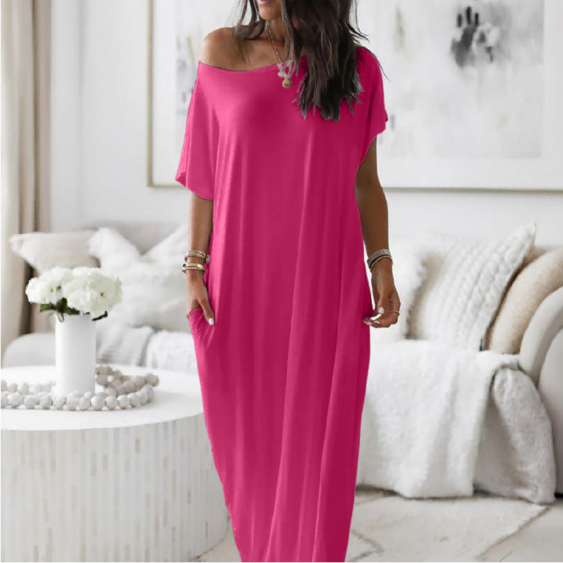 Vestido Altea fucsia de corte maxi fluido con bolsillos