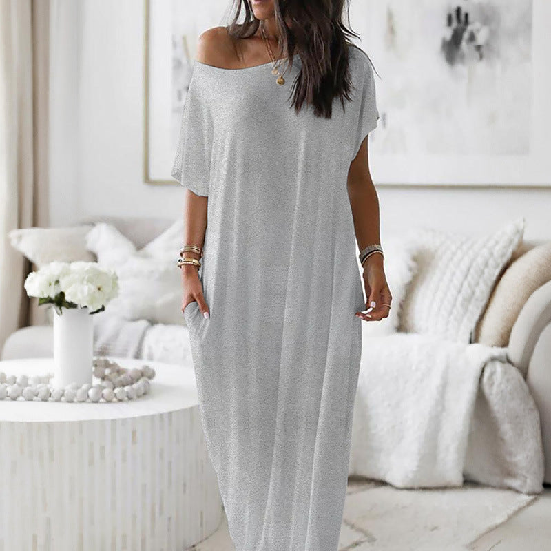 Vestido Altea gris claro de corte maxi fluido