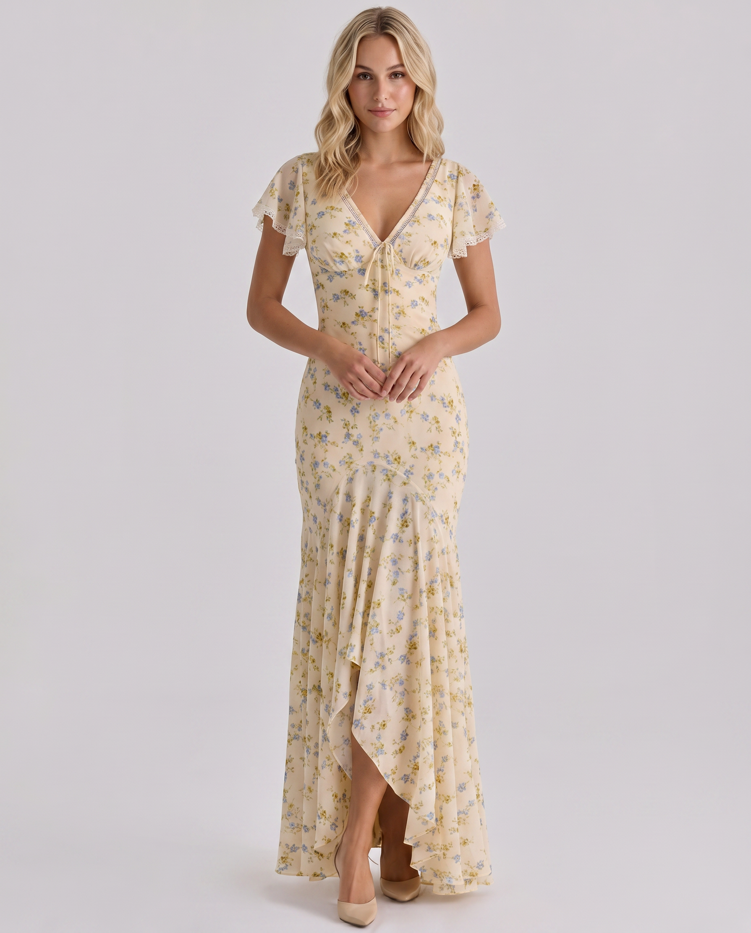 Nicole • Vestido Maxi Floral con Encaje