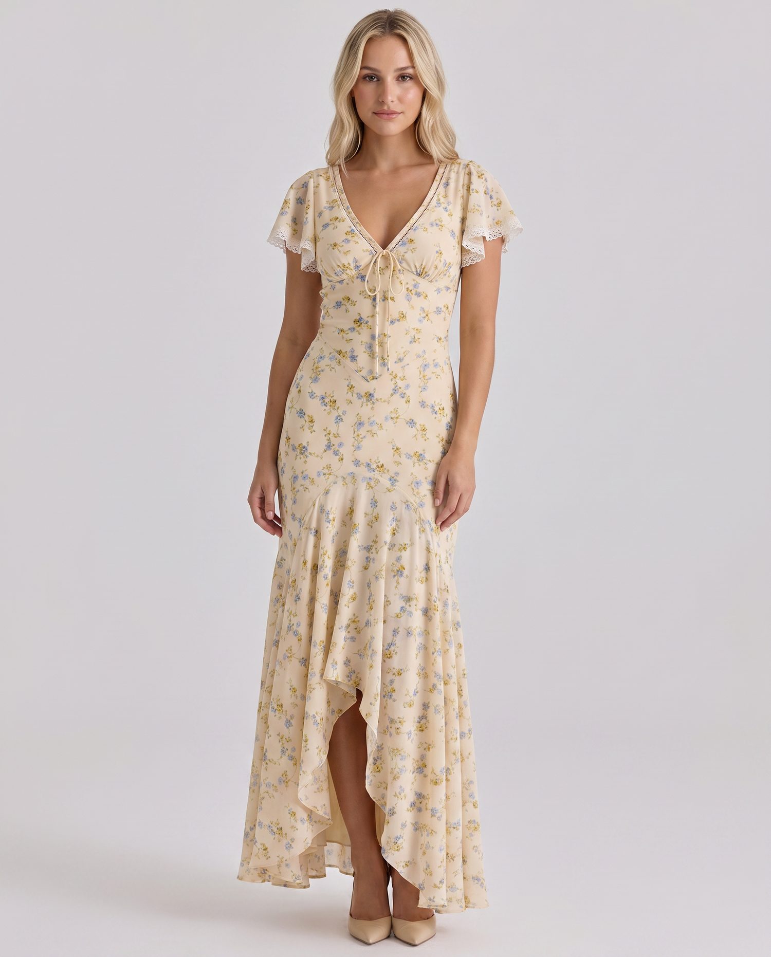 Nicole • Vestido Maxi Floral con Encaje