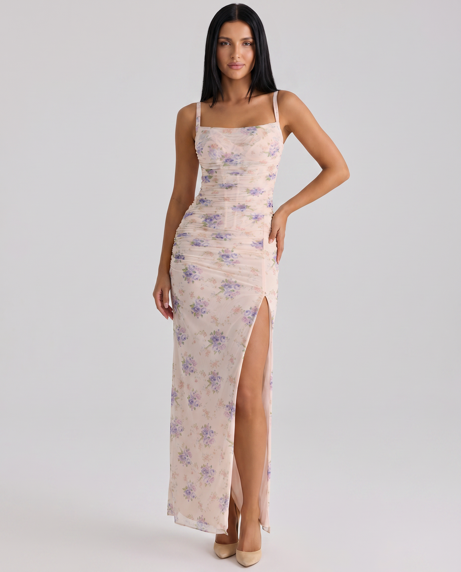Estelle • Vestido Maxi con Estampado Floral y Corte Lateral