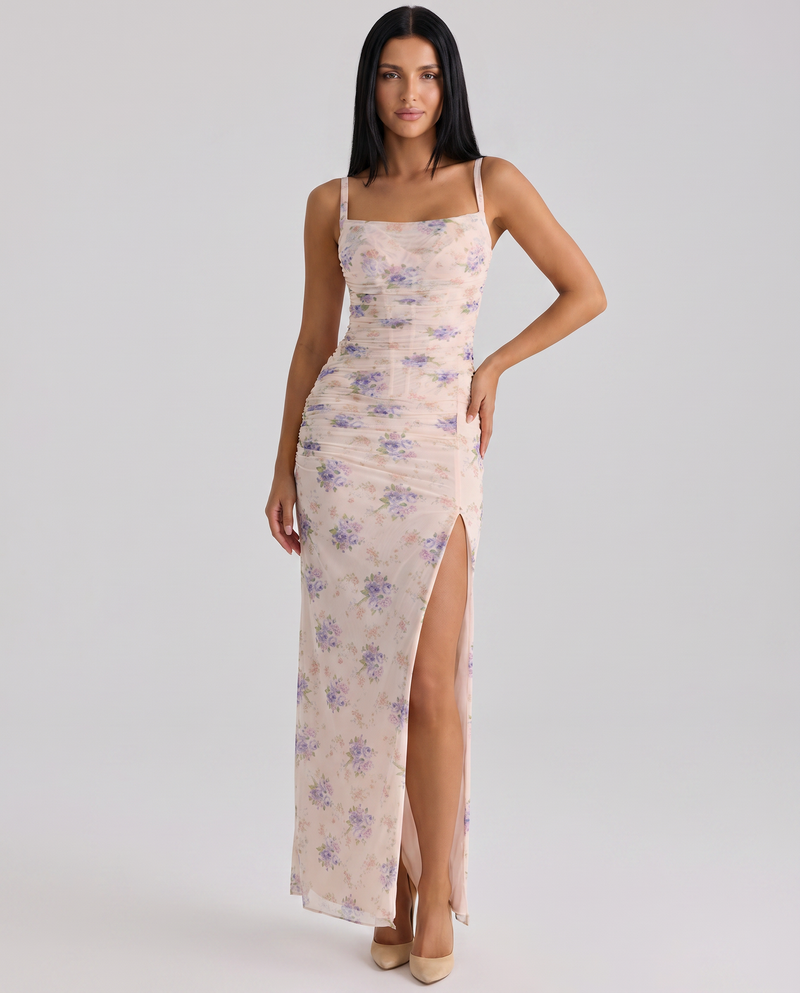 Estelle • Vestido Maxi con Estampado Floral y Corte Lateral