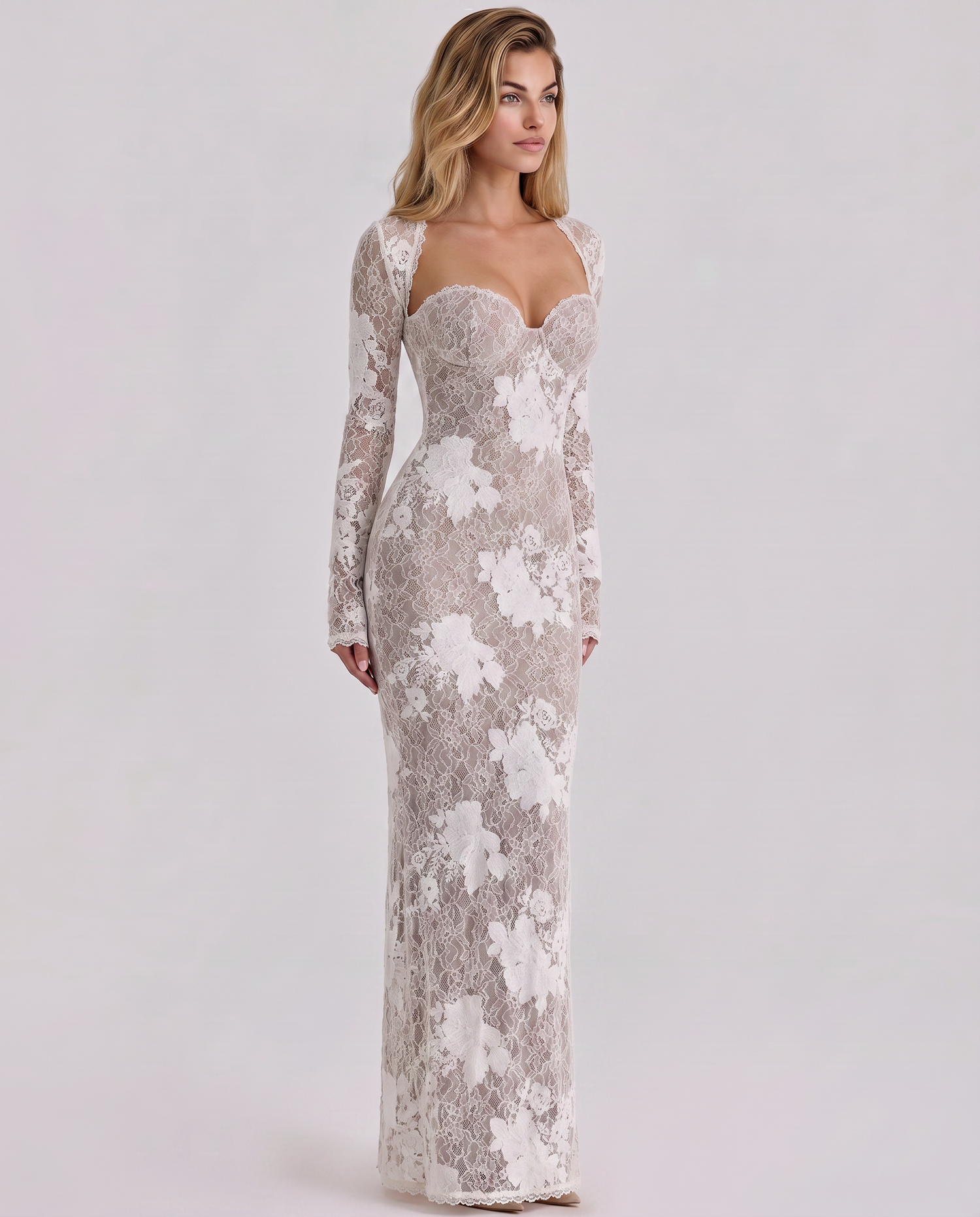 Marla • Vestido Maxi con Encaje y Mangas Largas