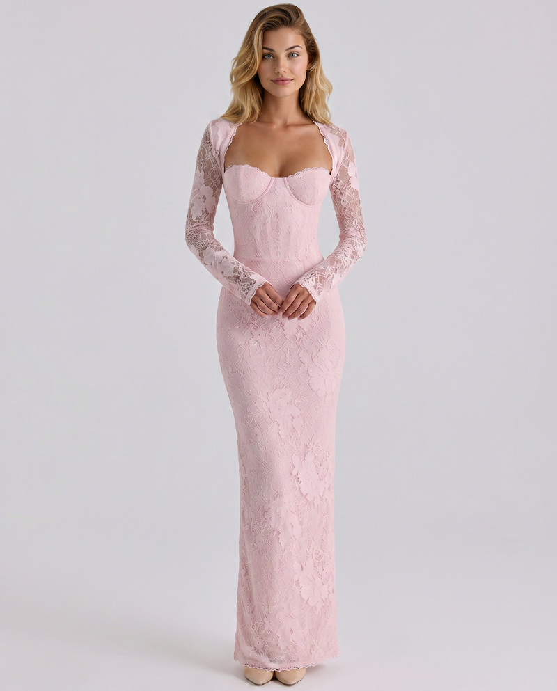 Marla • Vestido Maxi con Encaje y Mangas Largas