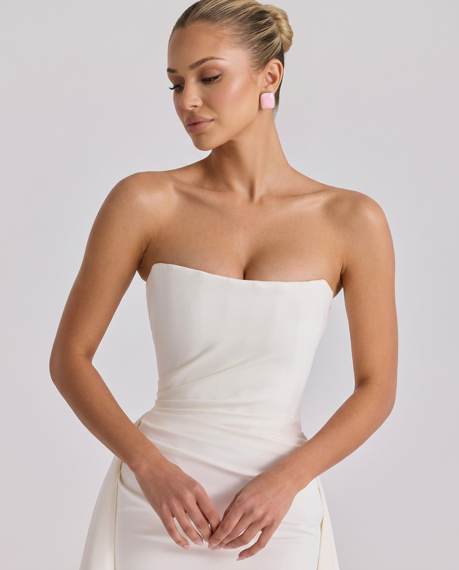Alma • Vestido de Novia Sin Tirantes con Detalle de Sobrefalda
