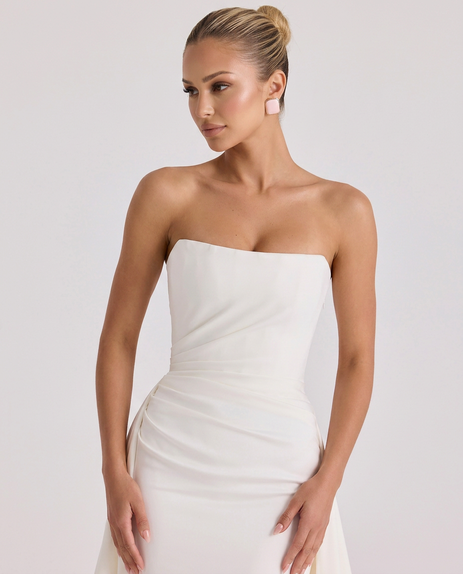 Alma • Vestido de Novia Sin Tirantes con Detalle de Sobrefalda