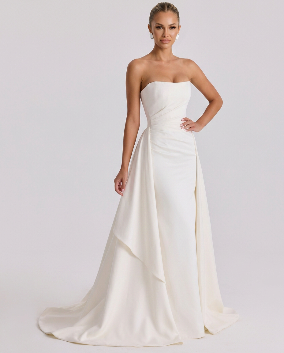 Alma • Vestido de Novia Sin Tirantes con Detalle de Sobrefalda