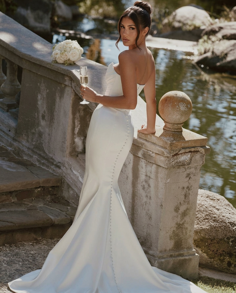 Lillian • Vestido Novia Strapless con Botones