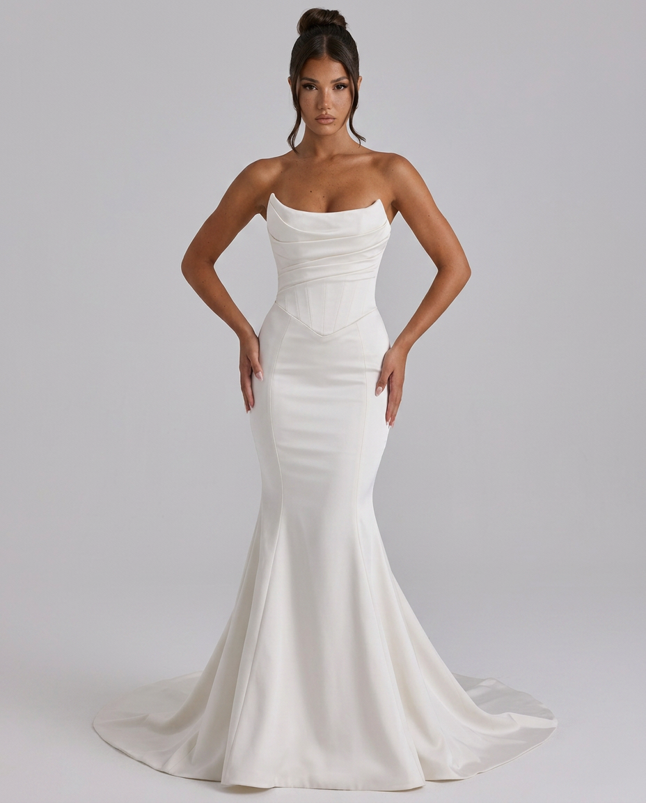 Lillian • Vestido Novia Strapless con Botones