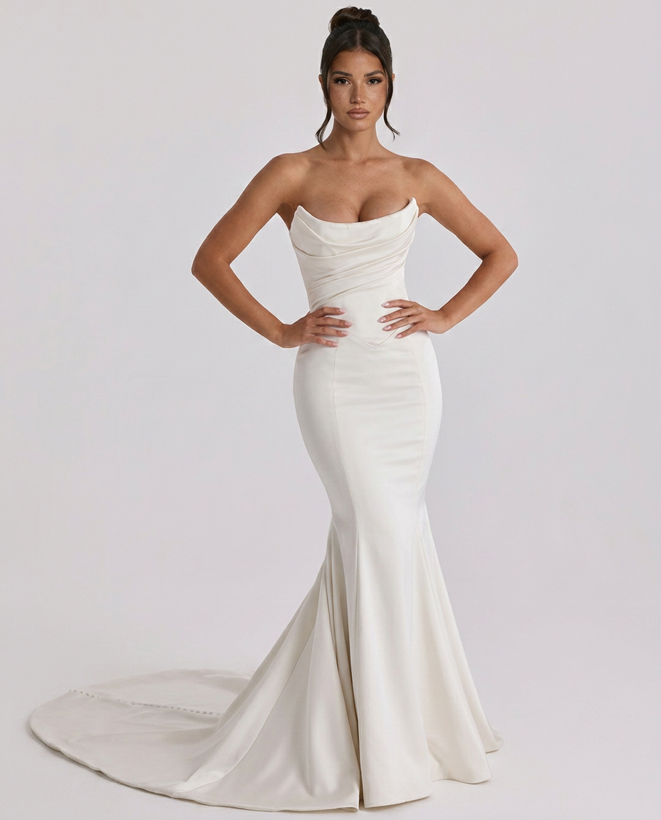 Lillian • Vestido Novia Strapless con Botones
