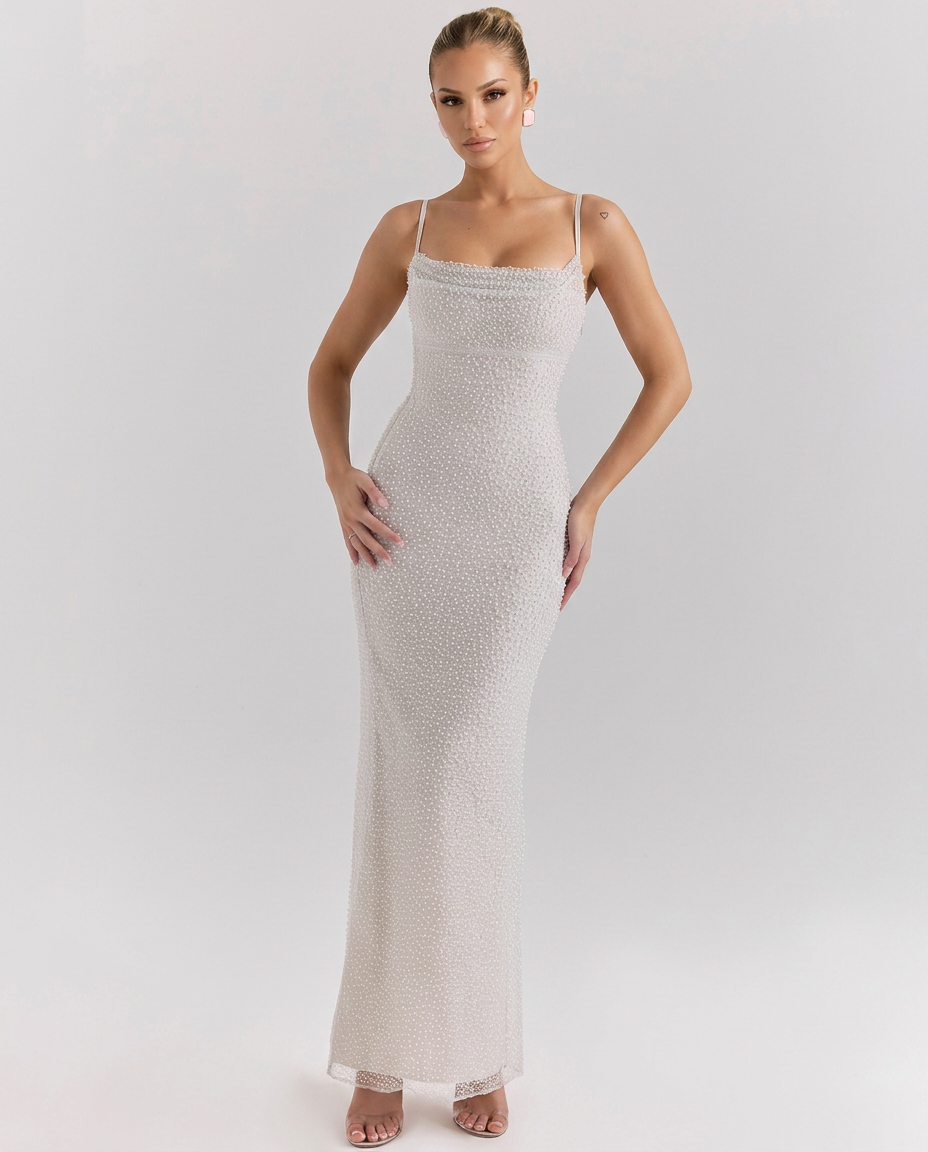 Lelia • Vestido Maxi Embellecido con Perlas