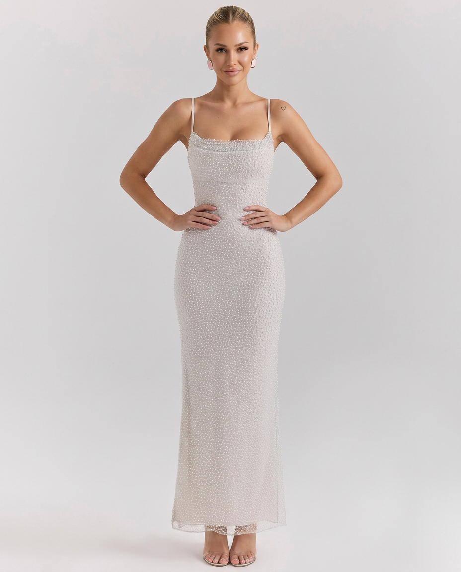 Lelia • Vestido Maxi Embellecido con Perlas