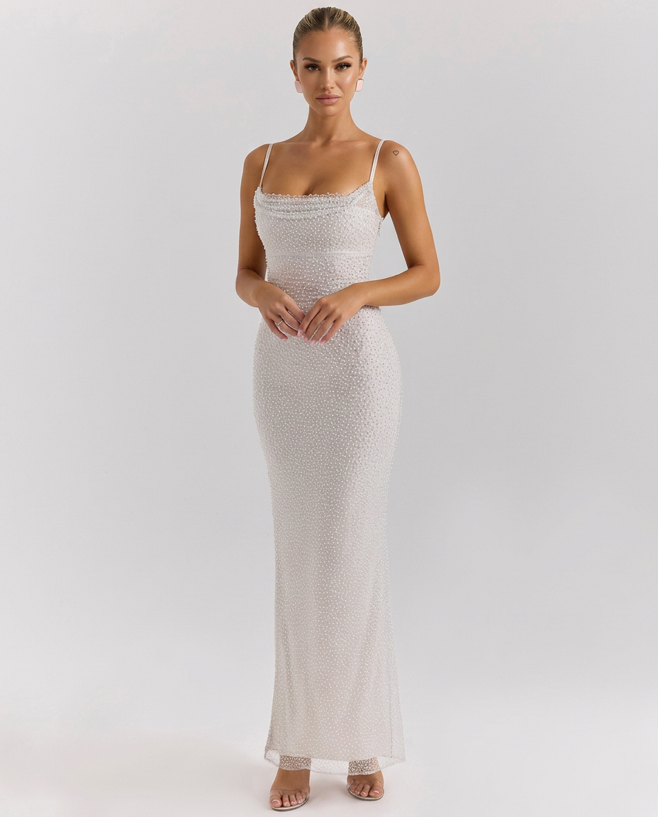 Lelia • Vestido Maxi Embellecido con Perlas