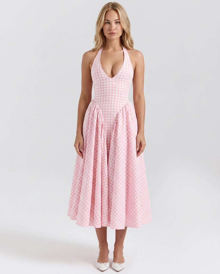 Mari • Vestido Midi Halter con Falda Amplia