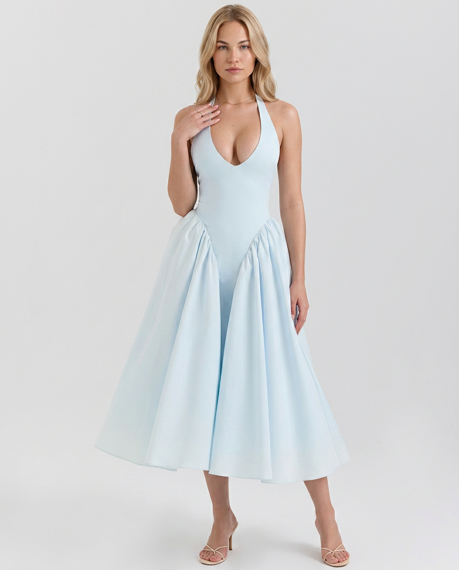 Mari • Vestido Midi Halter con Falda Amplia