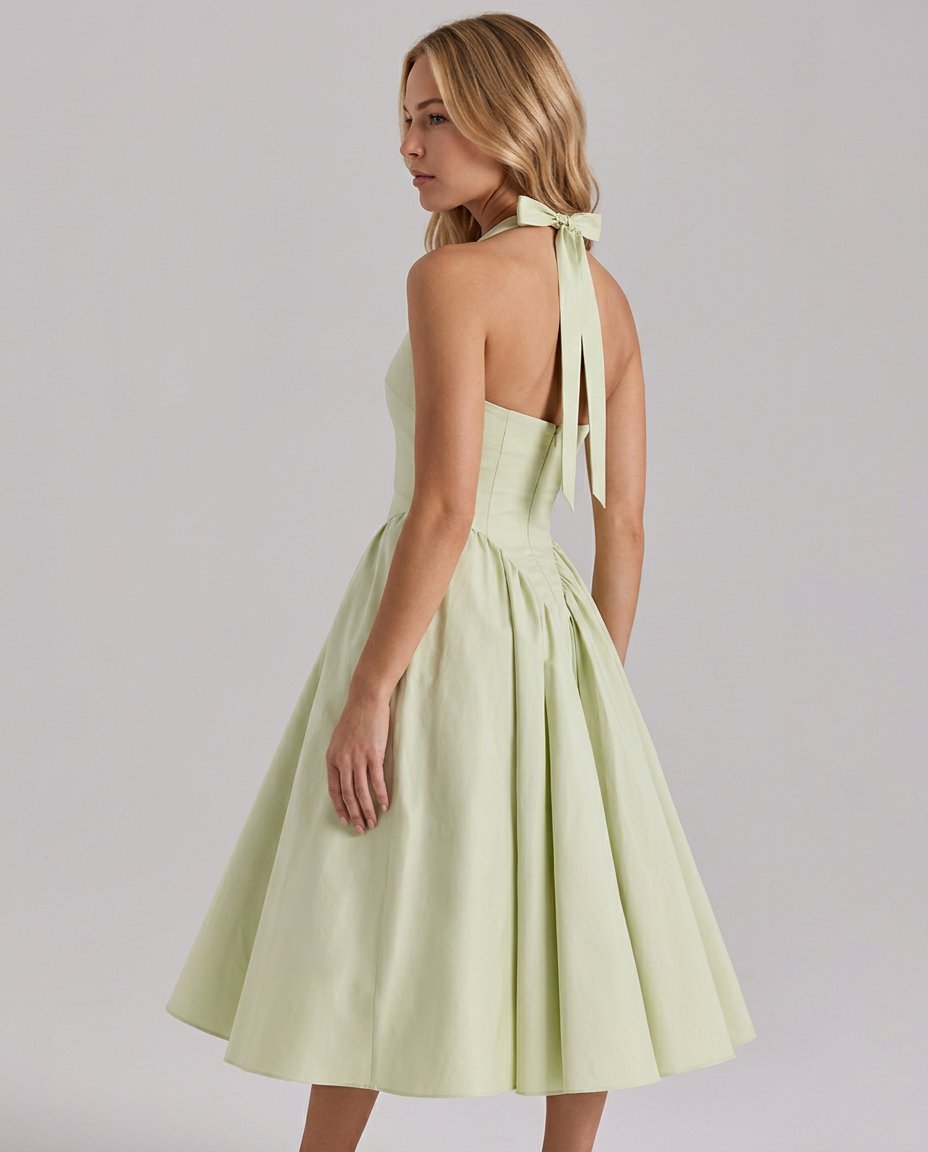 Mari • Vestido Midi Halter con Falda Amplia