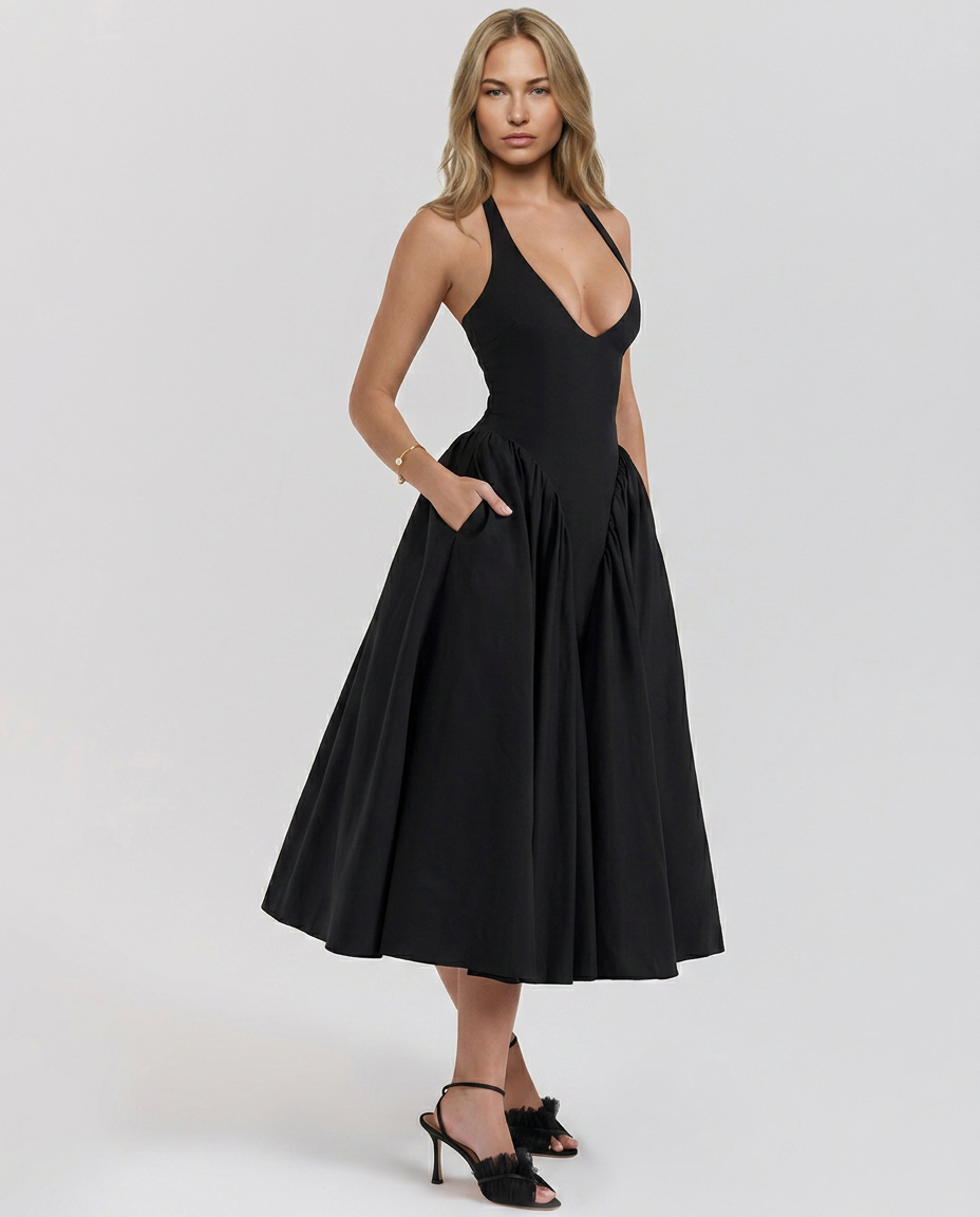 Mari • Vestido Midi Halter con Falda Amplia