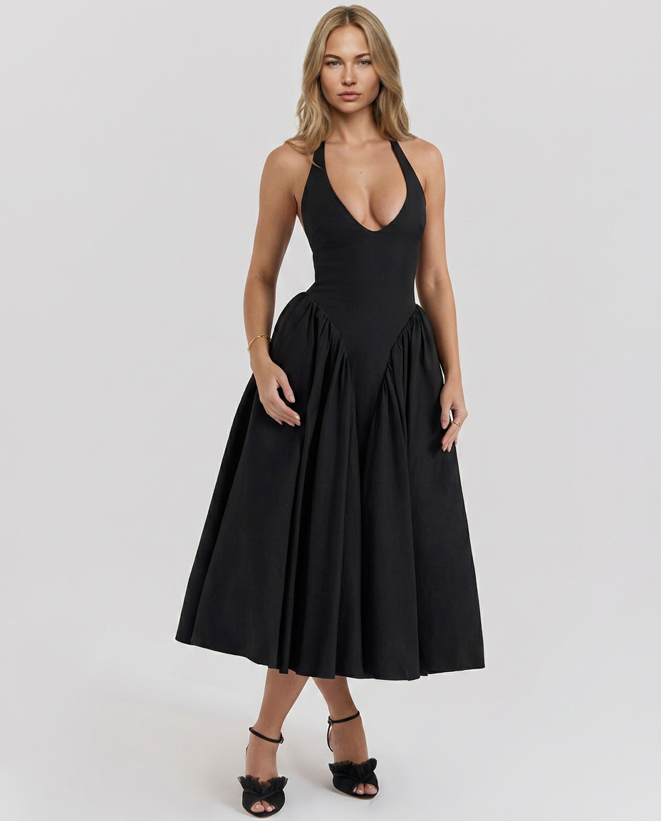 Mari • Vestido Midi Halter con Falda Amplia