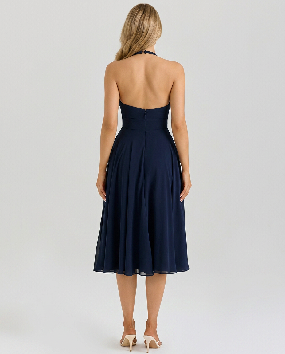 Glenda • Midi Halter con Falda Acampanada