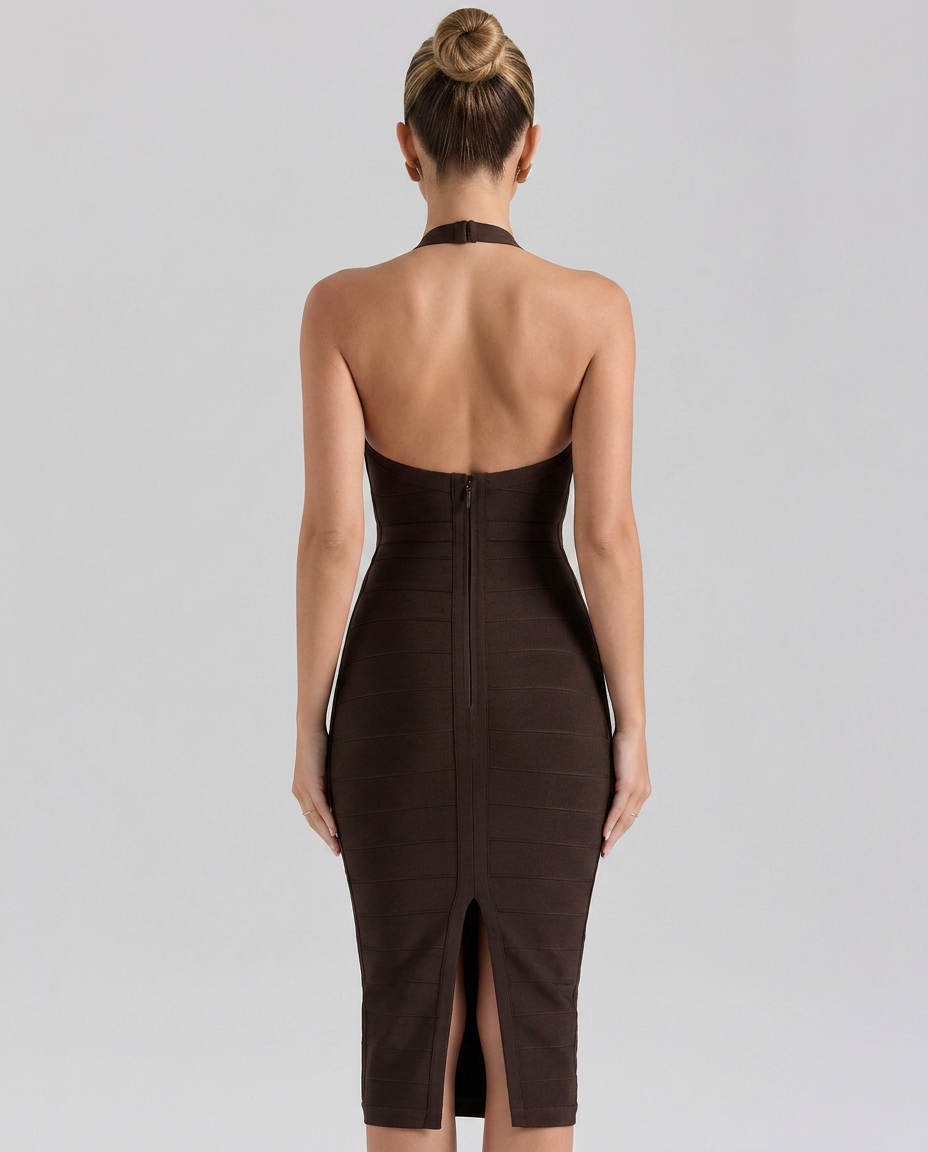 Lilia • Vestido Midi Bandage con Cuello Halter