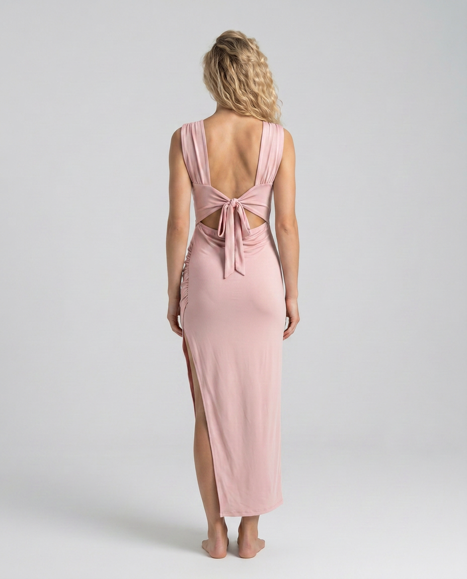 Ine • Vestido Maxi Cuello Barco con Abertura