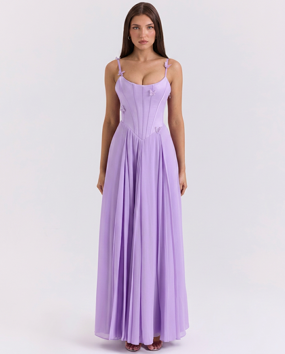 Lilia • Vestido Maxi con Corsé y Detalle de Mariposa