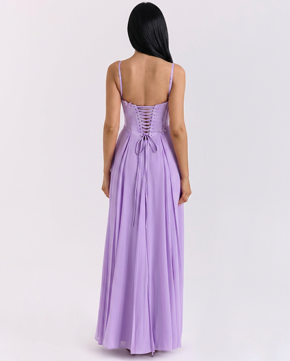 Lilia • Vestido Maxi con Corsé y Detalle de Mariposa