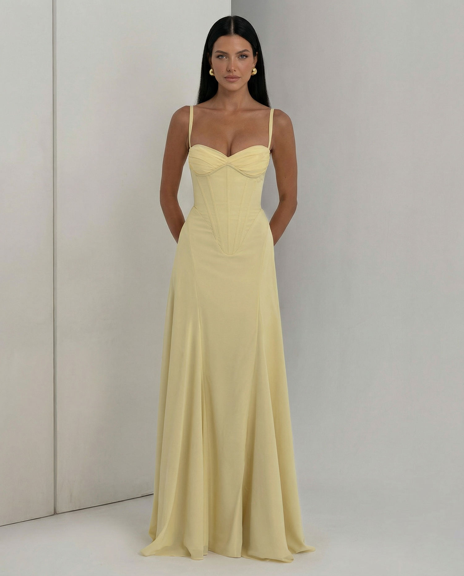Mary • Vestido Maxi con Cuerpo de Corsé y Espalda con Cierre