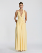 Margaret • Vestido Maxi con Cuello Halter y Corsé Fruncido