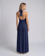 Margaret • Vestido Maxi con Cuello Halter y Corsé Fruncido