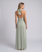 Margaret • Vestido Maxi con Cuello Halter y Corsé Fruncido