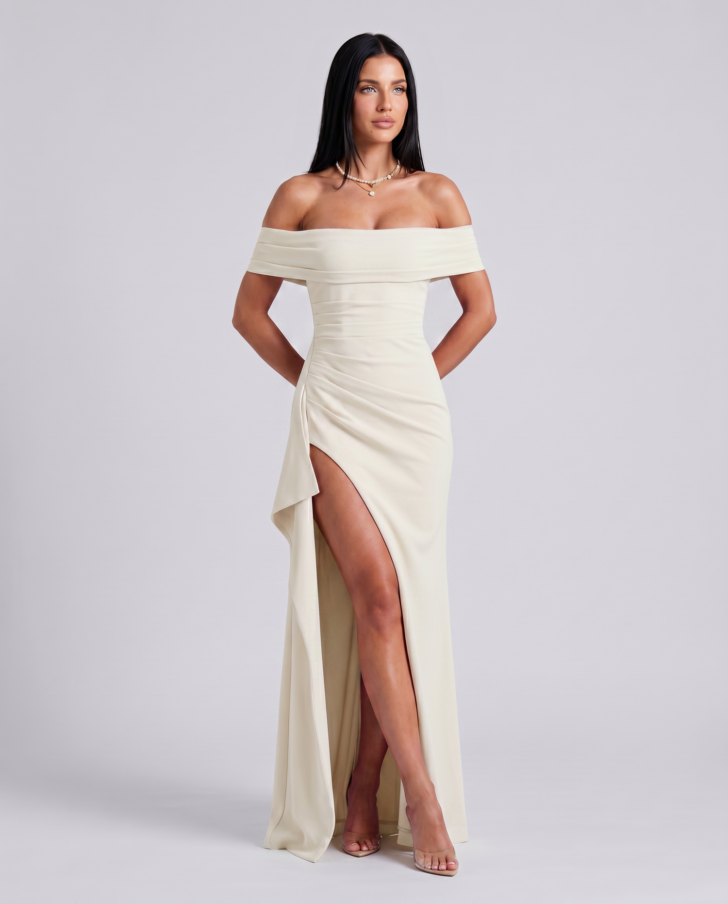 Miriam • Vestido Maxi Off Shoulder con Abertura