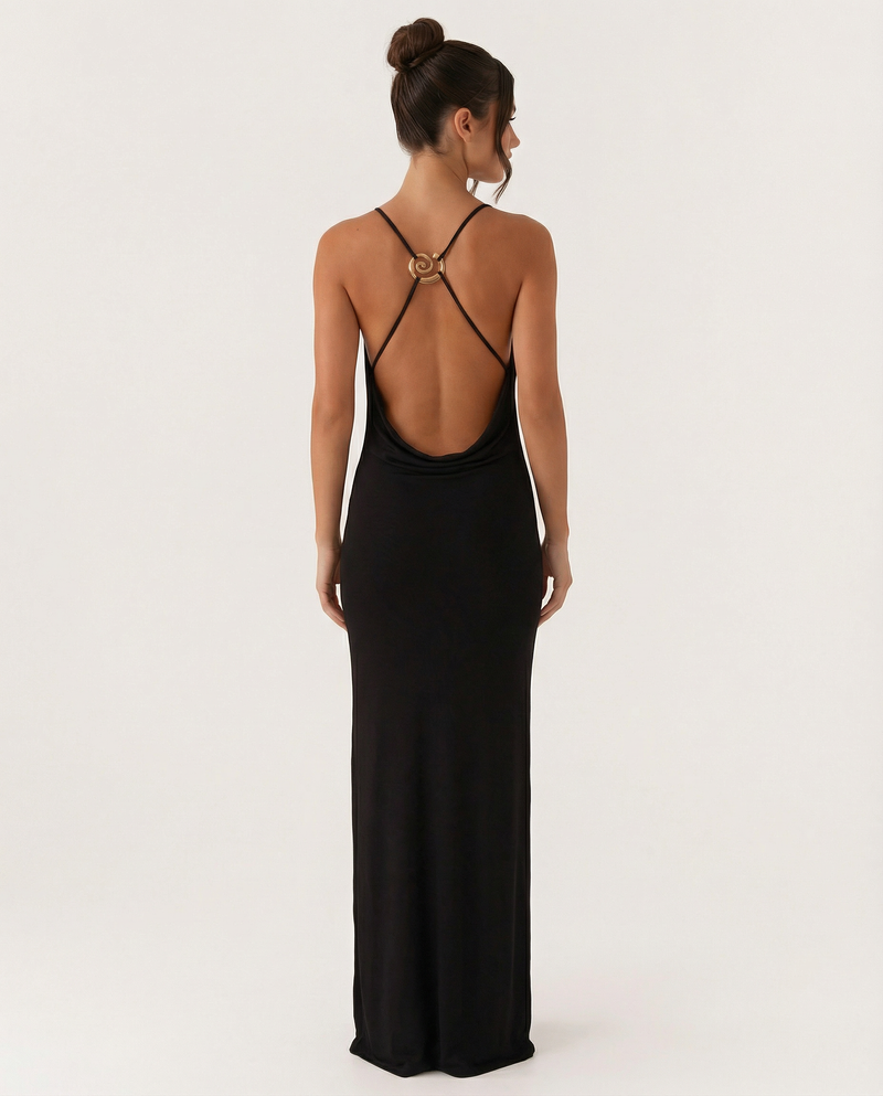 Sherri • Vestido Maxi con Cuello de Cowl y Espalda Abierta