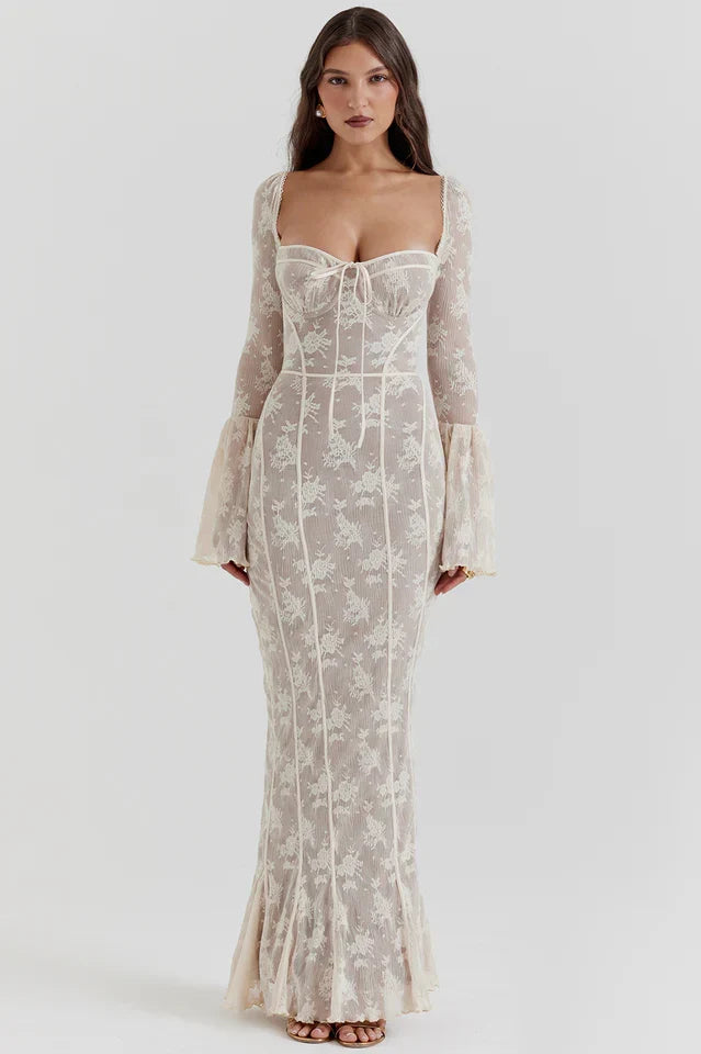 Deana • Vestido Maxi con Cuerpo de Corsé de Encaje