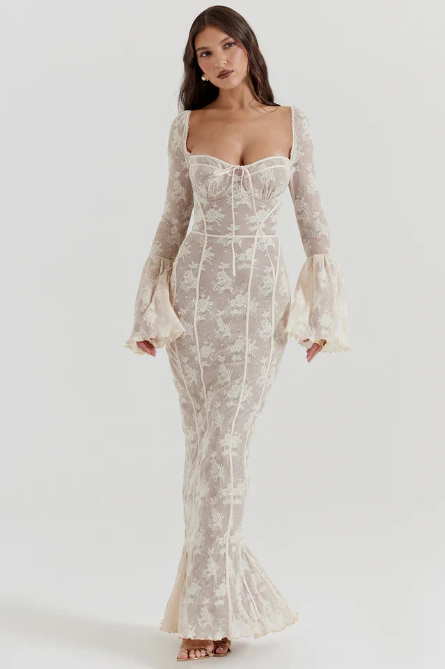 Deana • Vestido Maxi con Cuerpo de Corsé de Encaje