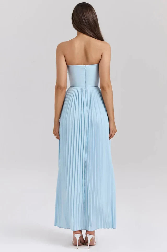 Cindy • Vestido Maxi Strapless con Falda Plisada