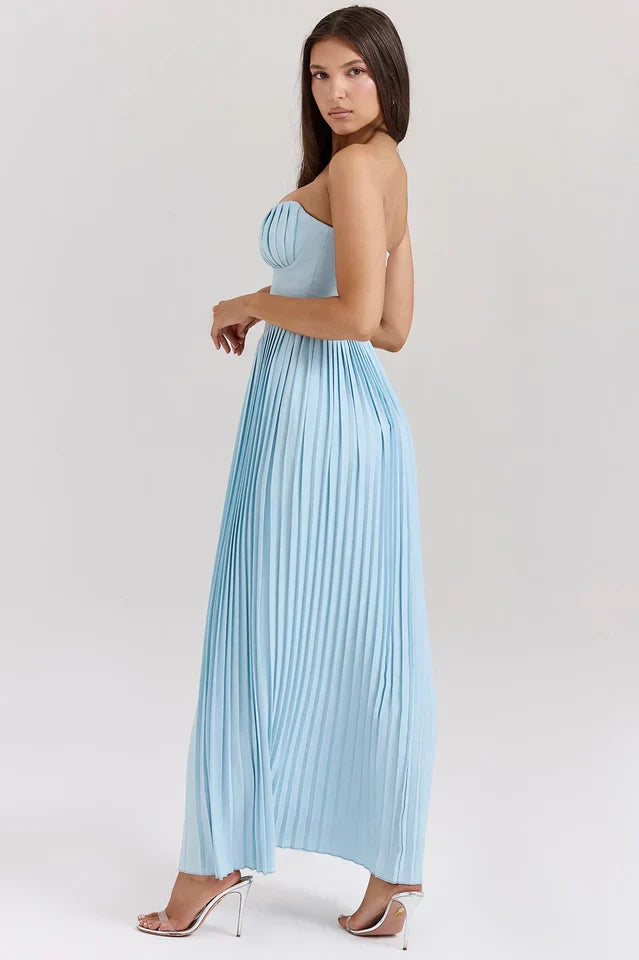 Cindy • Vestido Maxi Strapless con Falda Plisada