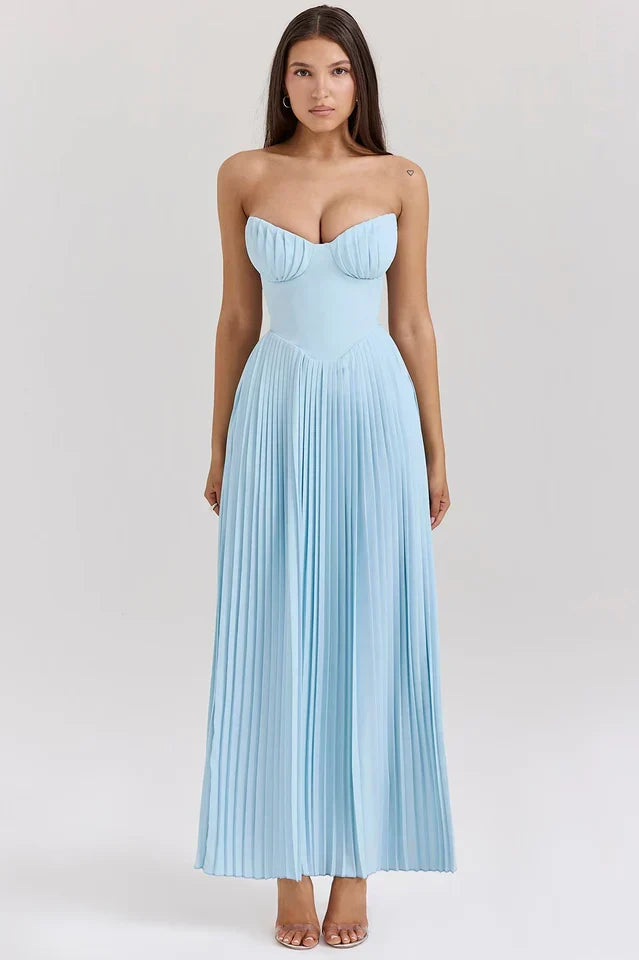 Cindy • Vestido Maxi Strapless con Falda Plisada