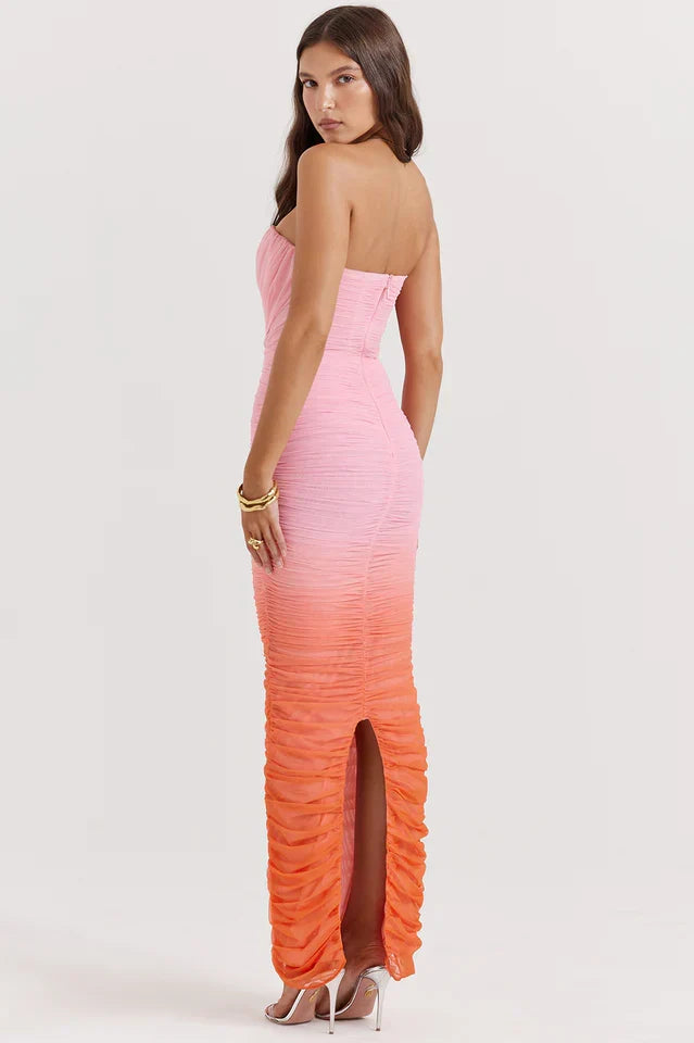 Muriel • Maxi Strapless Ombre Fruncido
