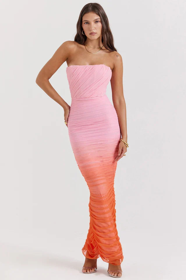 Muriel • Maxi Strapless Ombre Fruncido