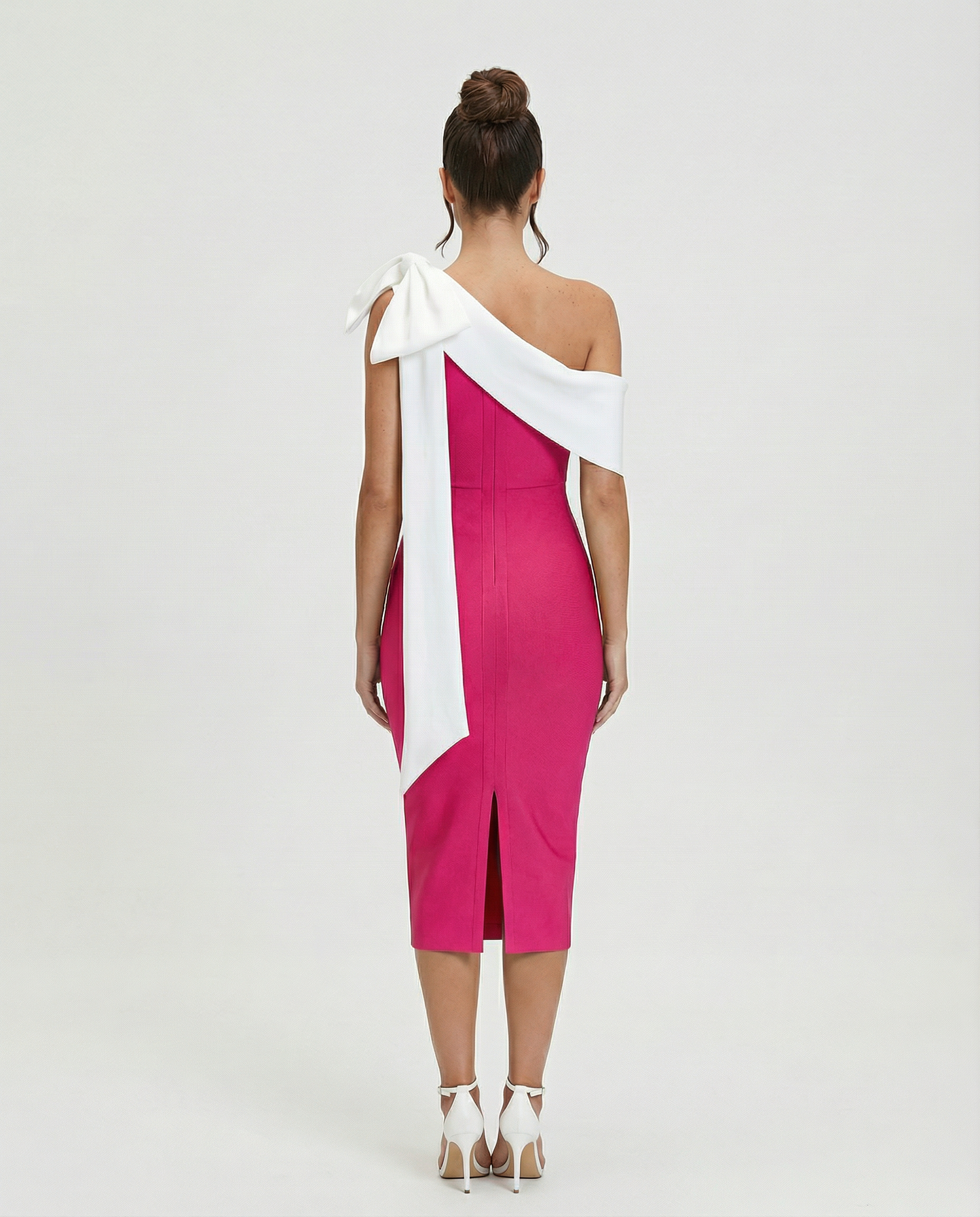Elza • Midi Bandage de Un Hombro con Lazo