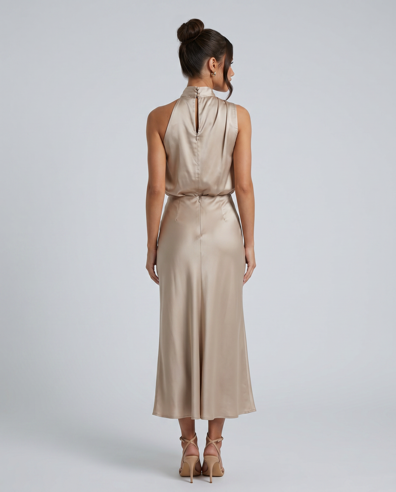 Francesca • Vestido Midi con Escote Halter Drapado