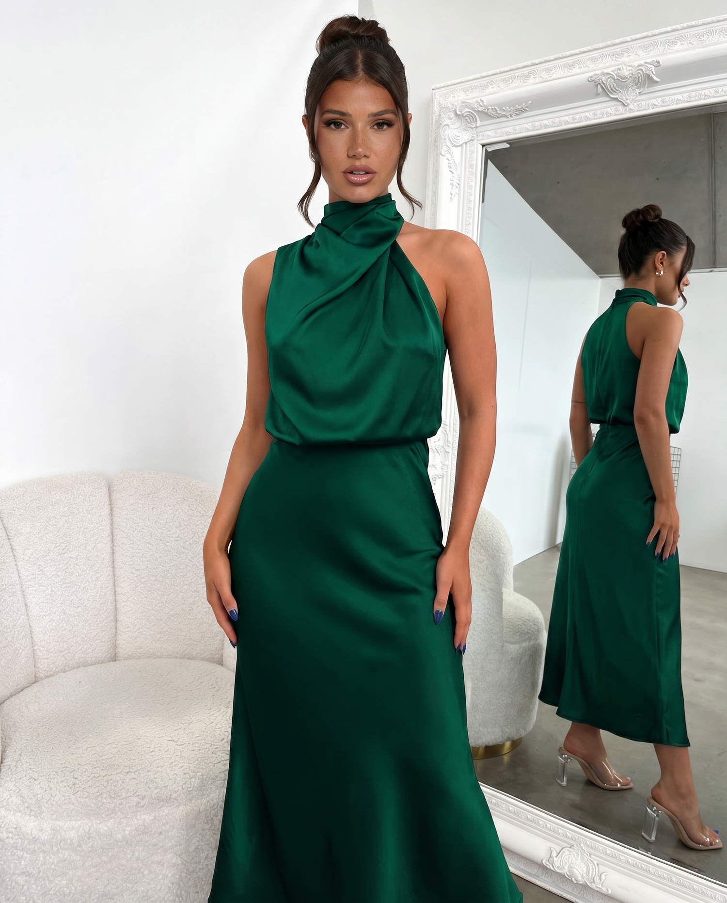 Francesca • Vestido Midi con Escote Halter Drapado