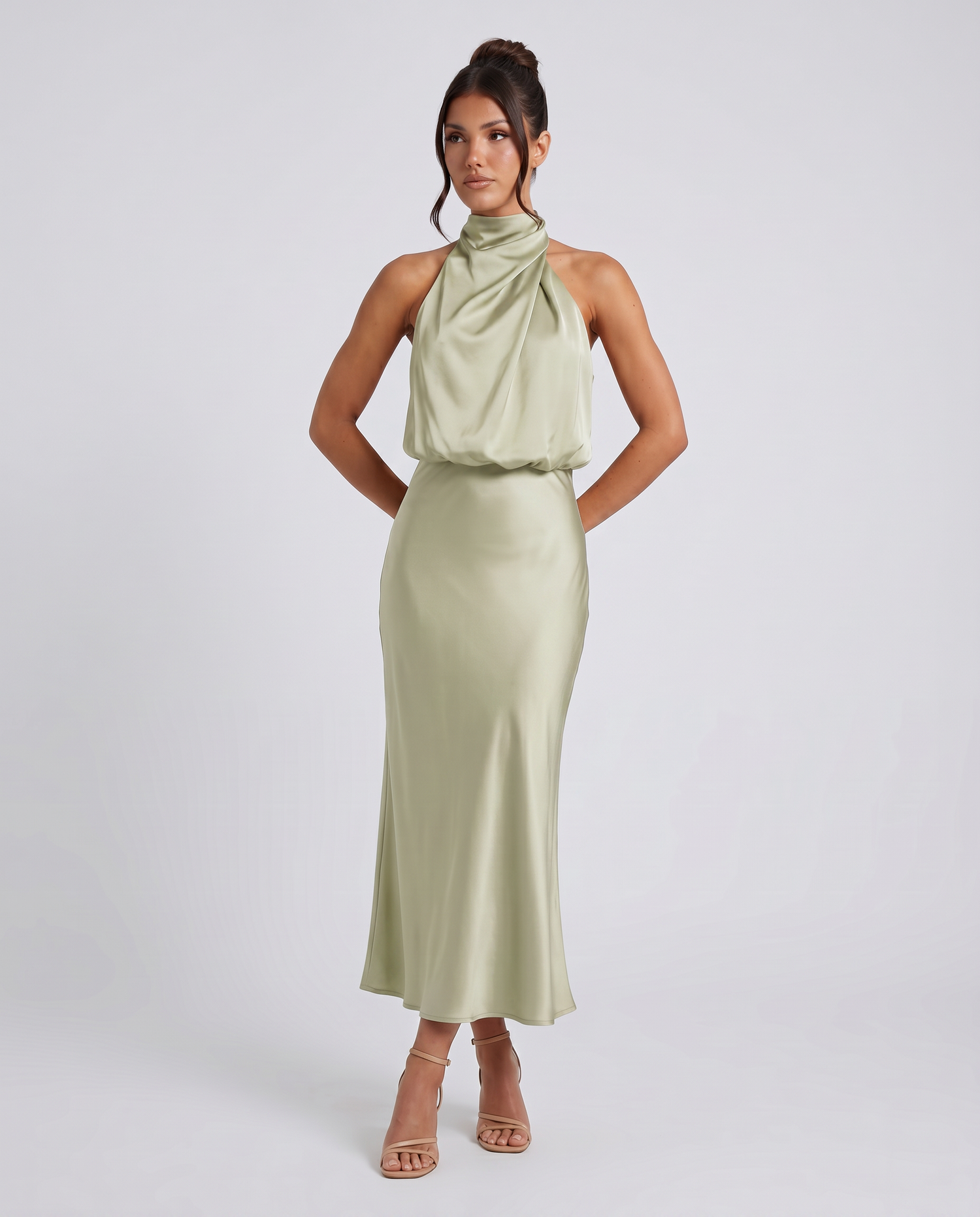 Francesca • Vestido Midi con Escote Halter Drapado